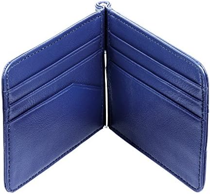 Genuine Sheepskin Leather Wallet Slim Minimalist Front Pocket Wallets with Money Clip for Men Women (blue)