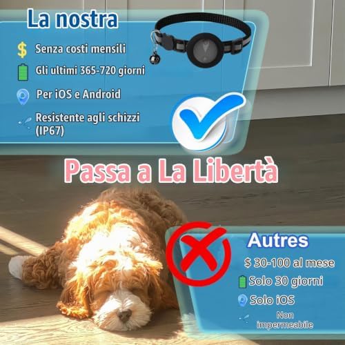 Collare GPS per Gatti Compatibile con Sistemi iOS e Android GPS per Cani Riproduzione Della Cronologia dei Tracciati (7 giorni) Localizzatore GPS Cani Tracciamento Impermeabile (IP67) -Nero Pieno