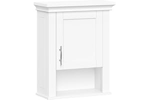 RiverRidge Somerset Single Door Wall Cabinet - Bathroom Medicine Cabinet with Inset Door, Coved Top Shelf, 2 Interior Shelves & Open Display Shelf – Elegant Bathroom Cabinet for Expanded Storage