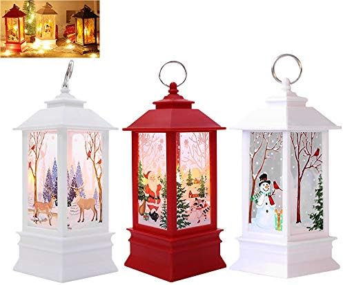 Set of 3 Christmas Lighted Snow Globe Lantern, Battery Operated Holiday Water Glittering Snowman Candle Decoration