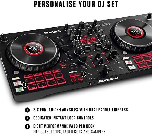 Numark Mixtrack Platinum Fx Dj Controller For Serato Dj With 4 Deck Control Dj Mixer Built In Audio Interface Jog Wheel Displays And Fx Paddles