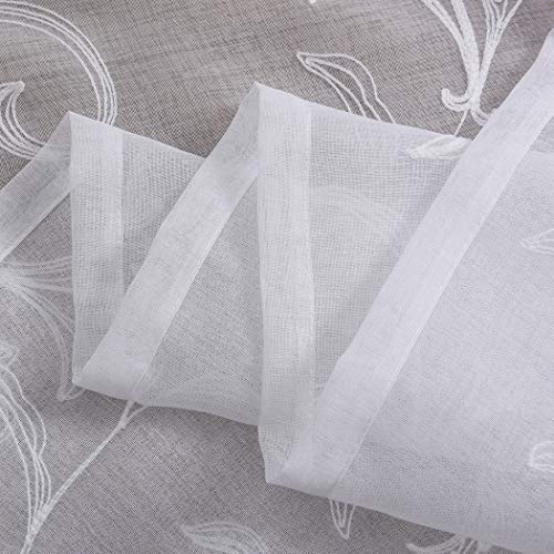 Floral Embroidery Sheer Curtains White 45 Inch Length, Vintage Rod Pocket Voile Drapes for Living room, Bedroom, Window Treatments Semi Crinkle Curtain Panels for Villa, Parlor, Set of 2, 52"x 45".