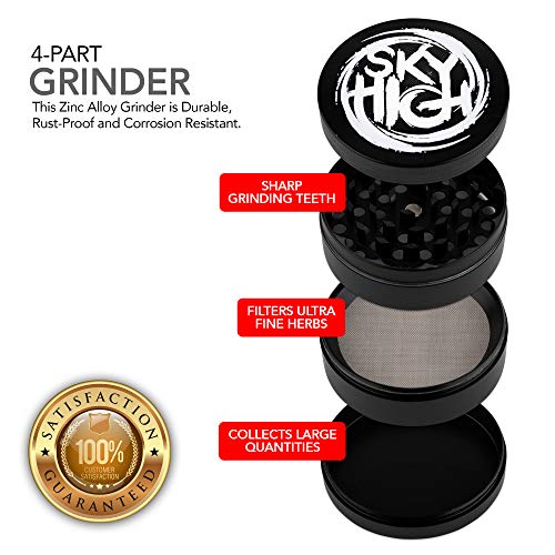 Sky High Stash Box with Secure Lock, Smell Proof Grinder, Dabber Set, Blunt Tube, Jar, Tray and Lighter Hemp Holder and Hemp Wick - Stash Container Herbs Storage Accessories