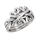 Sterling Silver Women's Oxidized Celtic Knot Puzzle Band Ring (Sizes 6 - 10)