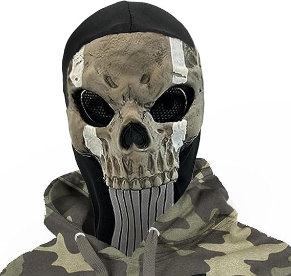 Nezababy Ghost Skull Balaclava Full Face Headgear Party Theme Halloween Costume Prop for Men Women (Ghost Mask-B)