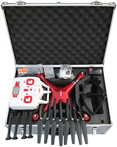 KIMHY Syma X8HG Altitude Hold Headless Mode RC Quadcopter with 8mp Camera 1.0 M Video 6-Axis Gyro in Red + Extra Portable Luxury Aluminum Carrying Case + Extra Battery