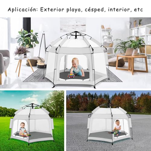 Toketa corral para bebe plegable，Parque Infantil Interior y Exterior con Malla Transpirable，Con estacas de suelo y toldo