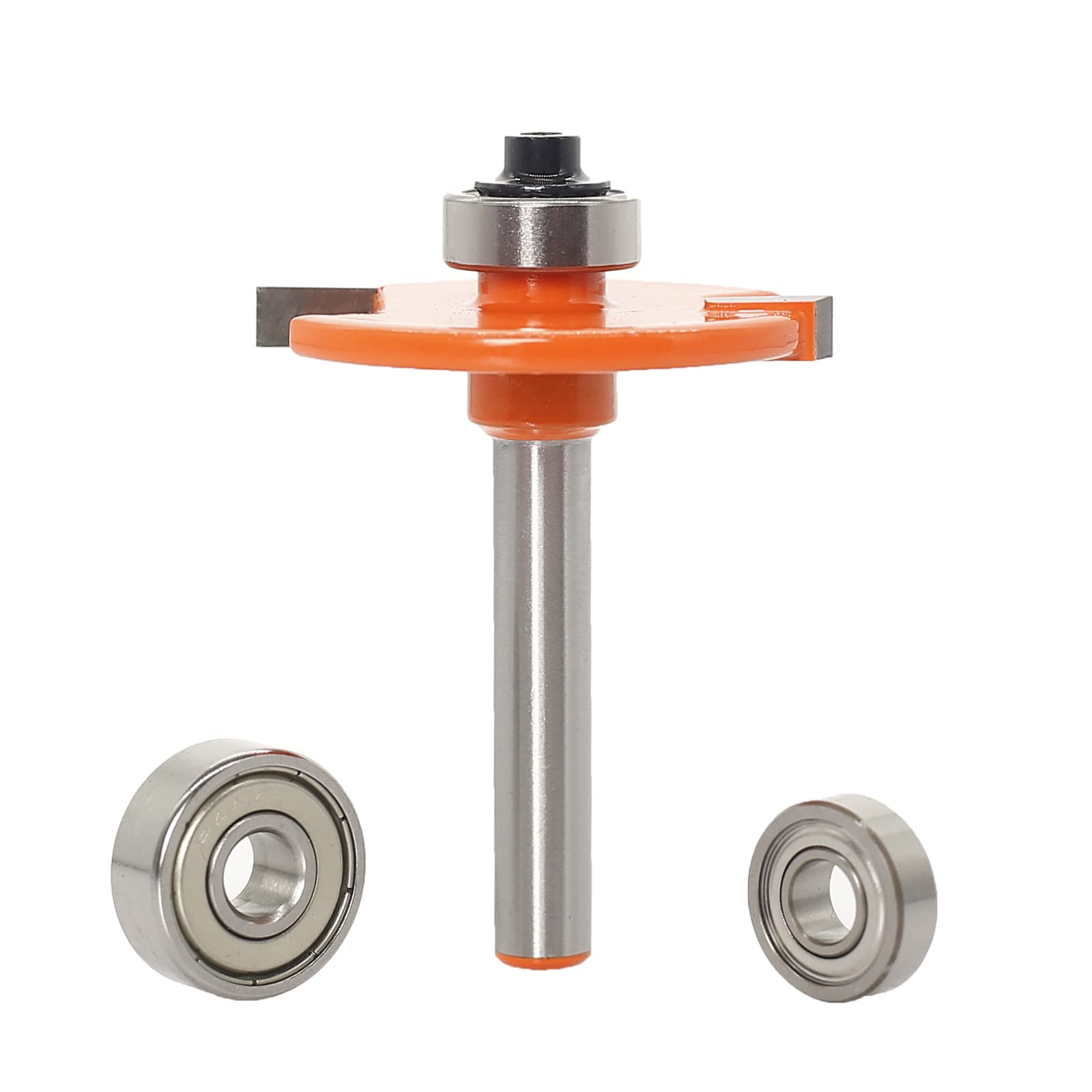 Sinoprotools 3 In 1 Biscuit Jointer Router Bits,1/4" Shank Biscuit Joint Slot Cutter Router Bit Set with 2 Adjustable Bearings 5/8"&3/4",Changeable Biscuit Cutter-#20 Changed to #00 and #10 (Orange)