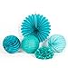 SUNBEAUTY Tissue Paper Pom Poms Paper Fans Honeycomb Balls Kit for Wedding Birthday Baby Shower Valentine Decoration 5 Pieces (Teal Blue)