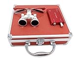 WorKing 3.5X 420mm Working Distance Surgical Binocular Loupes Optical Glass with LED Head Light Lamp+Aluminum Box Red