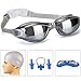GAOGE Swim Goggles,Swimming Goggles Nose Clip,Ear Plugs,Triathlon Swim Goggles Mirror Coated Lenses Anti-Fog Shatterproof UV Protection for Adult Men Women Youth Kids Child Gray