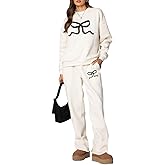 Pivanzore 2 Piece Lounge Sets for Women Fall Sweatsuit Bow Print Long Sleeve Crew Neck Wide Leg Sweatpants Matching Tracksuit