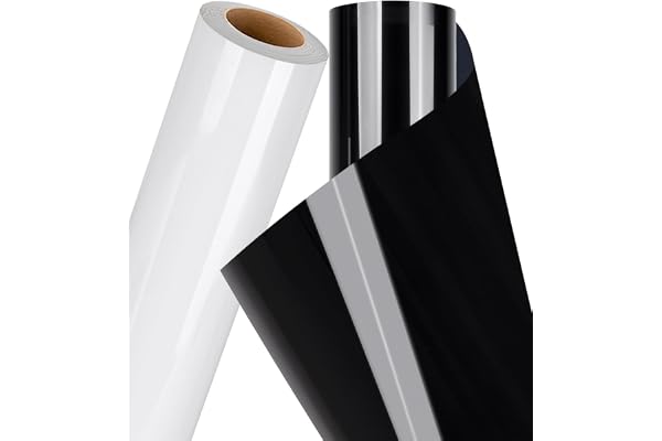 AmazingCraft Heat Transfer Vinyl Roll - 2 Rolls 12" x 10FT White & Black HTV Rolls for Shirts, Iron on for Cricut & Cameo - E