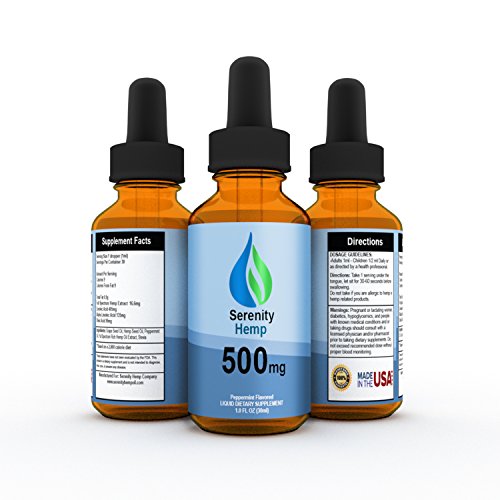 Serenity Hemp Full Spectrum Hemp Oil 500mg - 1 fl oz - 99.9% Pure - Peppermint Flavor - Full Spectrum Extract Blended Perfectly in Organic Hemp Oil - 100% MONEY BACK GUARANTEE