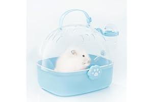 BUCATSTATE Small Animal Carrier Cage with Water Bottle, Portable Hamster Travel Carrier Carry Case 7.24" L*6.69 W *6.42" H for Small Pets, Gerbils, Mice, Dwarf Hamster (Blue)