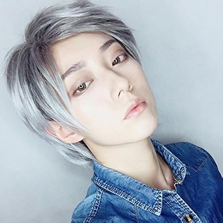 Wiged A Gay Male Tail Harajuku Fashion Lolita Wig Gray Gradient