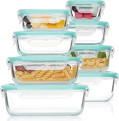 Set de 8 Unidades Recipientes de Cristal para Alimentos, Recipientes de Vidrio Hermeticos con Tapa, Reutilizables, Apilables, Apto Lavavajillas y Microondas,Libre de BPA