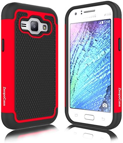 Galaxy J1 Case, Samsung J100 Case, ZeopoCase Hybrid Armor Hrad and Soft Dual Layer Defender Protective Case Cover for Samsung Galaxy J1 (2015) / J100) (Red)