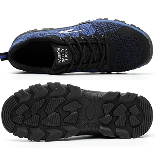 Safety Work Shoes for Men, Steel Toe Boots Womens, Lightweight Outdoor Causal Industrial Construction Sneakers，Blue-45 - Thumbnail 2