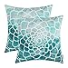CaliTime Pack of 2 Cozy Fleece Throw Pillow Cases Covers for Couch Bed Sofa Manual Hand Painted Print Colorful Dahlia Compass 18 X 18 Inches Teal