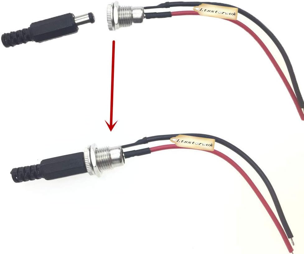 Lsgoodcare 5.5 x 2.1 MM 10A Dc Power Jack Socket Dc-099 30V Threaded Female Mount Connector Adapter with 3.94Ich 18Awg Cable & Dc Barrel Jack Plug Male - Image 4