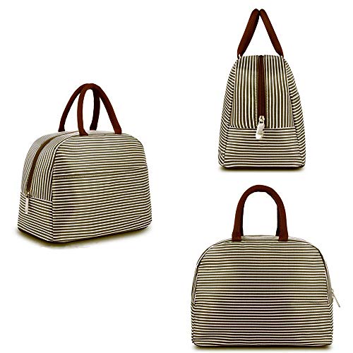 Lunch Bag, Taisk Lunch Tote Insulated Lunch Box Organizer Lunch Container (Brown White Stripes) - Thumbnail 2