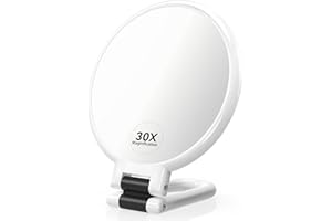 Auxmir 30x Magnifying Mirror, Double Sided 30X 1X Handheld Mirror with Handle, Foldable & Adjustable Pedestal, Portable Trave