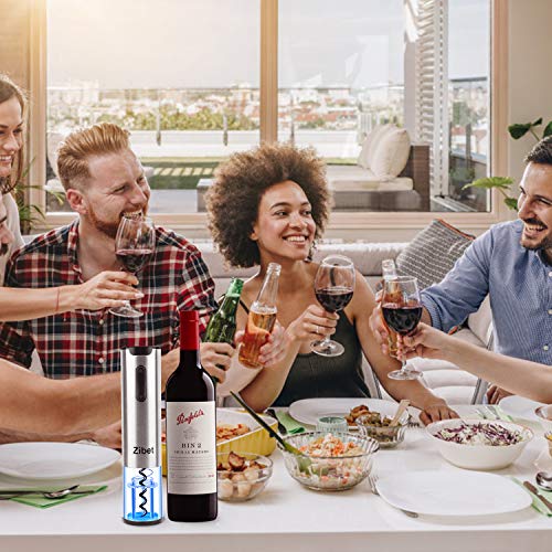 Zibet Rechargeable Electric Wine Opener,Automatic Electric Wine Bottle Opener Corkscrew with Foil Cutter,Wine Pourer and Vacuum Stopper (Stainless Steel)