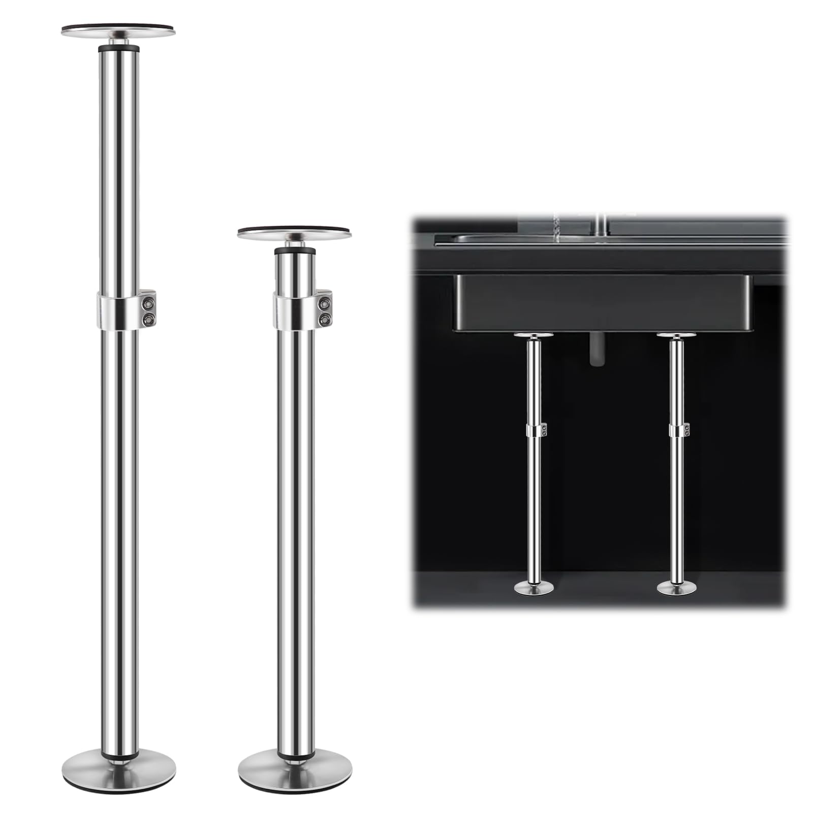 Snowtaros Undermount Sink Brackets, 45-79cm Adjustable Support Pole, Stainless Steel Undermount Sink Repair Kit for Kitchen, Bathroom (2 Pack)