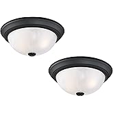 Design House, 2 Pack, 2-Light Indoor Dimmable Ceiling Light, Alabaster Glass Shade, Matte Black, 11.25 in W x 4.75 in H, Inte