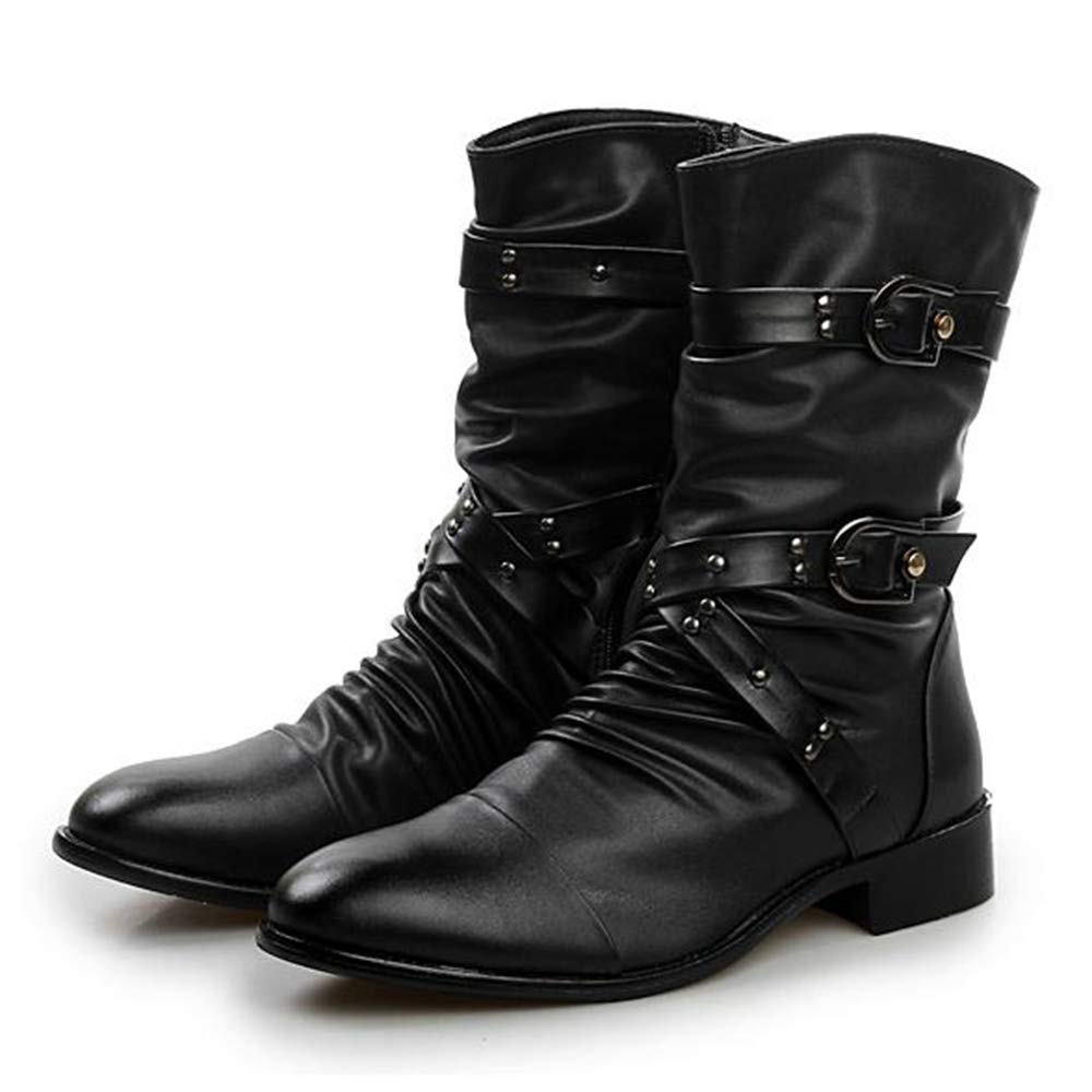 Hope Mens Stivali in Vera Pelle Nera Punta a Punta metà Polpaccio Stivali  da Combattimento dellEsercito Laterale Zip Fibbia alla Caviglia Stivaletti  Punk Rock Cowboy Martin Calzature Scarpe da uomo urban-earth.co.uk