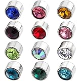 JOVIVI Stainless Steel 6mm Ear piercing Earrings studs 12 pairs Mixed Colors White Metal