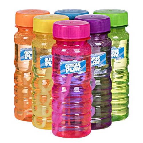BubblePlay Bubble Blower Bottles with 5-hole Bubble Wand: 6 - 4 OZ Bottles of Bubble Solution with Wands for Kids - Outdoor Summer Fun, Birthday Party Favors