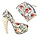 Show Story Ladies Skull Rose Print Platform Bone Heel Party Club Pumps,LF80610
