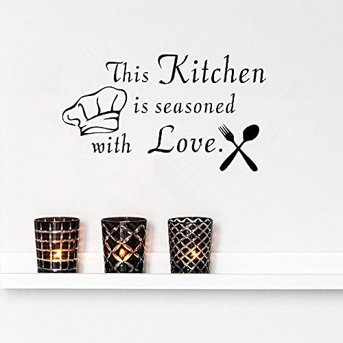 amvcy Wall Sticker Quotes This Kitchen Is Seasoned With Love Cutlery And Chef Hat Wall Sticker Kitchen Removable Home Decor Wall Vinyl Decals Black