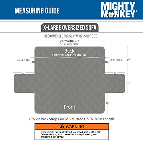 MIGHTY MONKEY Premium Slip and Water Resistant X-Large Oversized Sofa Slipcover, Seat Width Up to 78 Inch, Oeko Tex Certified, Suede-Like, Absorbs 6 Cups of Water, Cover for Couches, Dogs, Sofa, Gray - Thumbnail 6