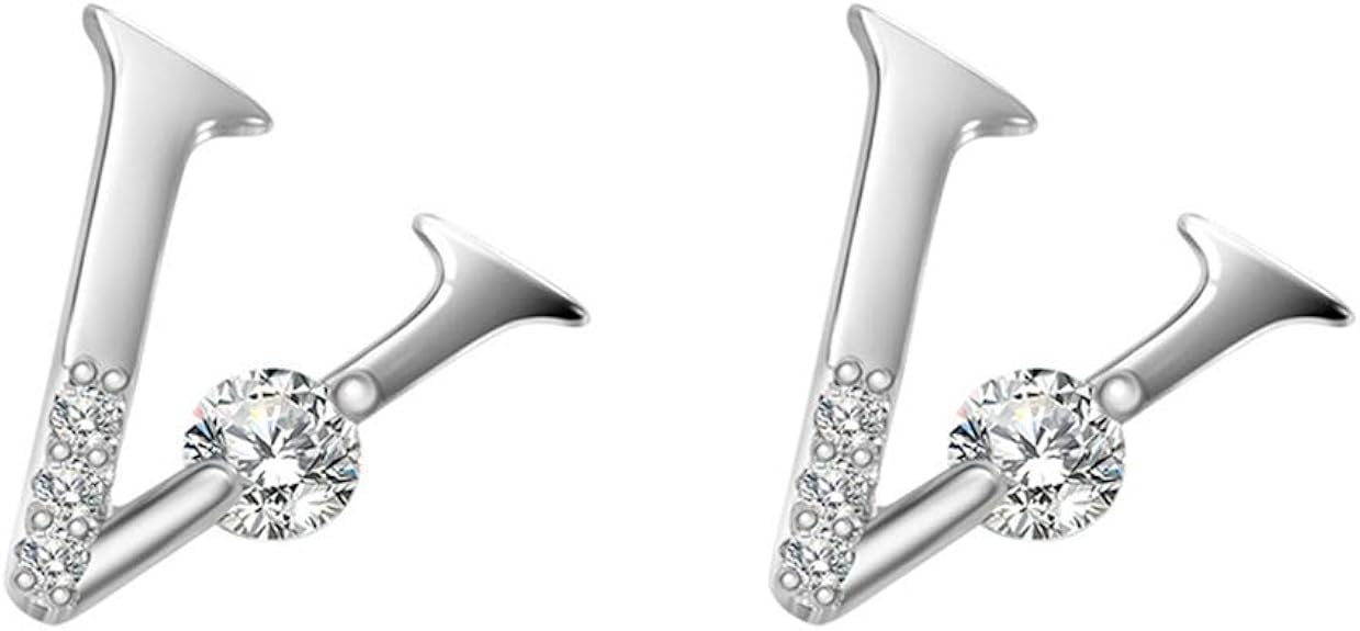 Sterling Silver VShaped Stud Earrings Cubic Zirconia Alphabet Letter V