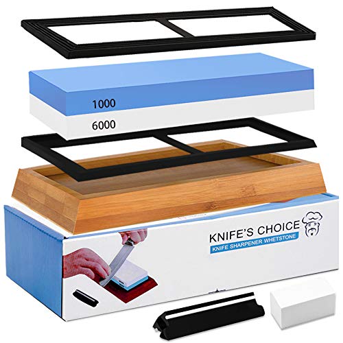 Knife Sharpening Stone Whetstone 1000/6000 Grit Water Stone Sharpener Kit 2 Sided Wet Stone Set for Kitchen Chef Pocket Knives Chisel, Bonus Non-slip Bases Holder, Flattening Stone, Angle Guide - Thumbnail 6