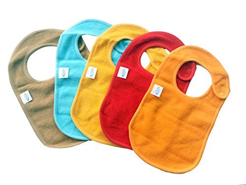 Baby Bibs with Snaps Solid Colors (5 Pack) by Kohars. 100% Cotton Absorbent Reversible Unisex Teething Dribble Bibs. Perfect for Newborn Infant Toddlers & Baby Shower and Gift Basket