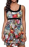 crazycatz Womens Layered One Piece Swimdress Printed Swimsuit