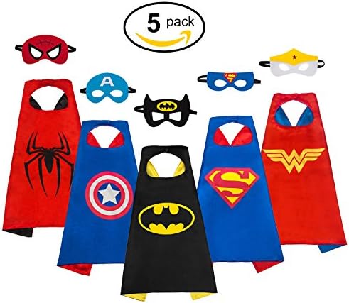 MIJOYEE Superheros Capes and Mask Costumes for kids 5Pcs Cartoon Dress Up Double-sided Costumes (Costumes for Boys)
