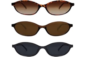 GUVIVI Retro Oval Sunglasses for Women Chic Cat Eye 90s Sunnies Lightweight Narrow Shades Trendy UV protection Sun Glasses