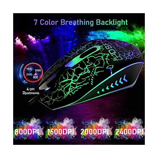 LexonElec-Gaming-Keyboard-Mouse-Combo-K13-Wired-Rainbow-Led-Backlit-104-Keys-Ergonomic-Gamer-Keyboard-2400DPI-Adjust-4-Buttons-Usb-Optical-Game-Mouse-Sets-Mousepad-Compatible-with-PC-Laptop Wired Gaming Keyboard and Mouse Set Rainbow Backlit 104 Keys Full Anti-ghosting light up Keyboard 2400 DPI 4 Button Usb…