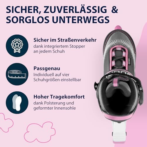 Inline Skates Mia - Magnolia - Inliner für Kinder/Jugendliche & Erwachsene in Größe 37-40 - Inlineskates bis zu 4 Größen verstellbar - Bequeme & stilvolle Rollerskates