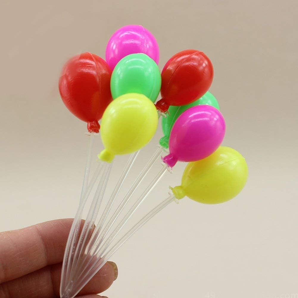 1 or 2 Bunch Mini Balloon w/Plastic Tube - Round&Heart Shape Miniature Balloons - Microscopic Landscape Ornament Dollhouse Household Party Birthday Cake Decoration Fairy Balloons(Style 1,Round 1)