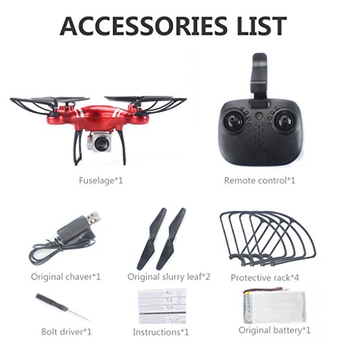 Jujuism 4CH 2.4G Remote Control Quadcopter 720P HD Camera Live Video 120° Wide-angle 6-Axis Gyro Systrm Headless Drone RTF One Key Return Function Red