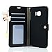 (Not for S6) Samsung S6 Edge Case- Mavis's Diary 3D Handmade Bling Crystal LOVE Heart Pendant Sparkle Glitter Rhinestone Diamond Flowers PU Leather Wallet Type with Magnetic Clasp Credit Card Holder Design Folio Case Cover for Samsung Galaxy S6 Edge with Soft Clean Cloth (Black)