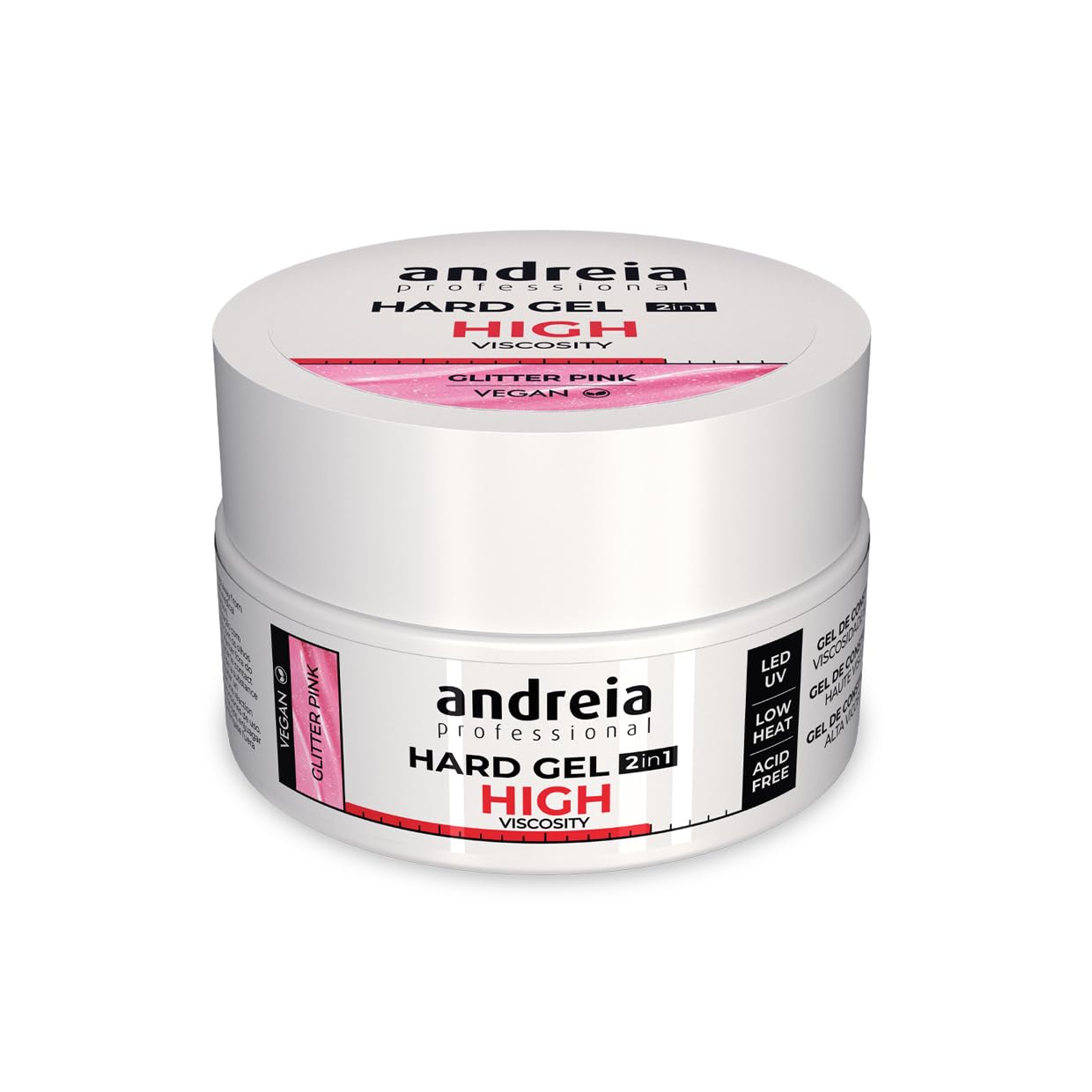 Andreia Professional Hard Nail Gel Biphasic 2 in 1 LED et UV Gel Nail Builder - High Viscosity for Hard Strong Nails Tips and Extensions - Build Up Gel for Nails - Colour Glitter Pink 22g