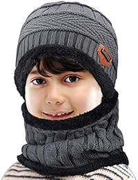 Maylisacc 2 Pcs Winter Beanie Hats and Scarf Set Neck Gaiter for Kids Boys and Girl Grey