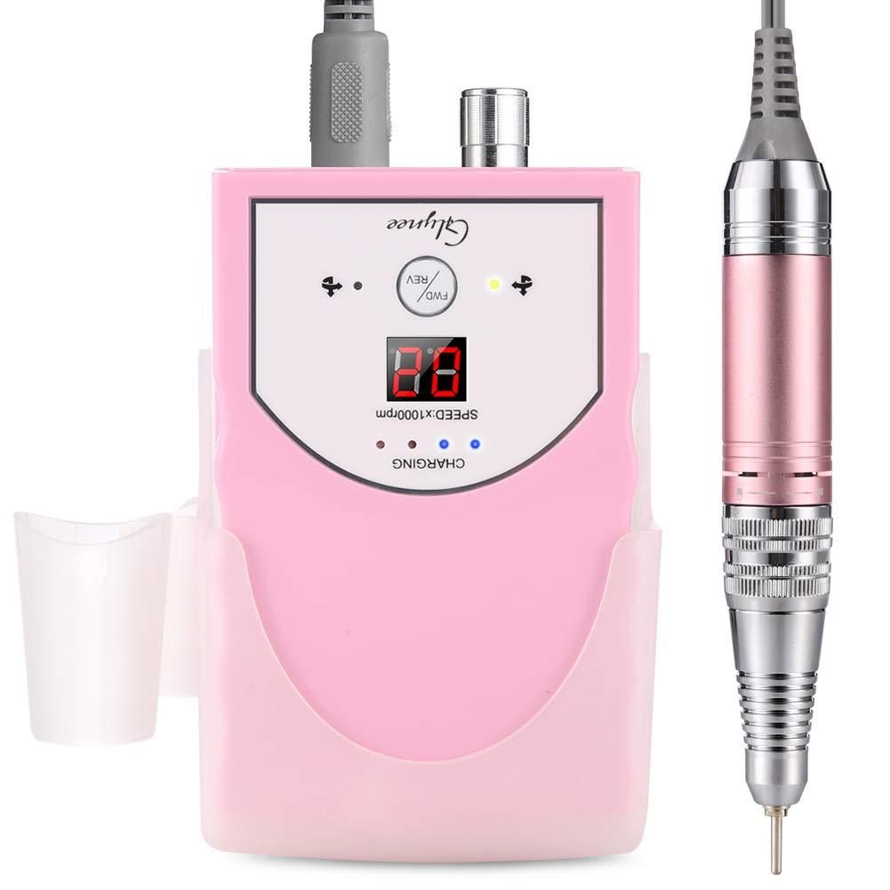 Portable Electric Nail Drill Machine - Glynee 30000RPM Rechargeable Professional E File Nail Drill Kit For Acrylic Gel Nails Manicure Pedicure Grinding Polishing Removing in Salon Home DIY Use (Pink)